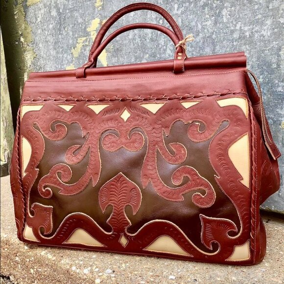 Leaders in Leather Tooled Weekender Bag 2466T - Picture 1 of 13